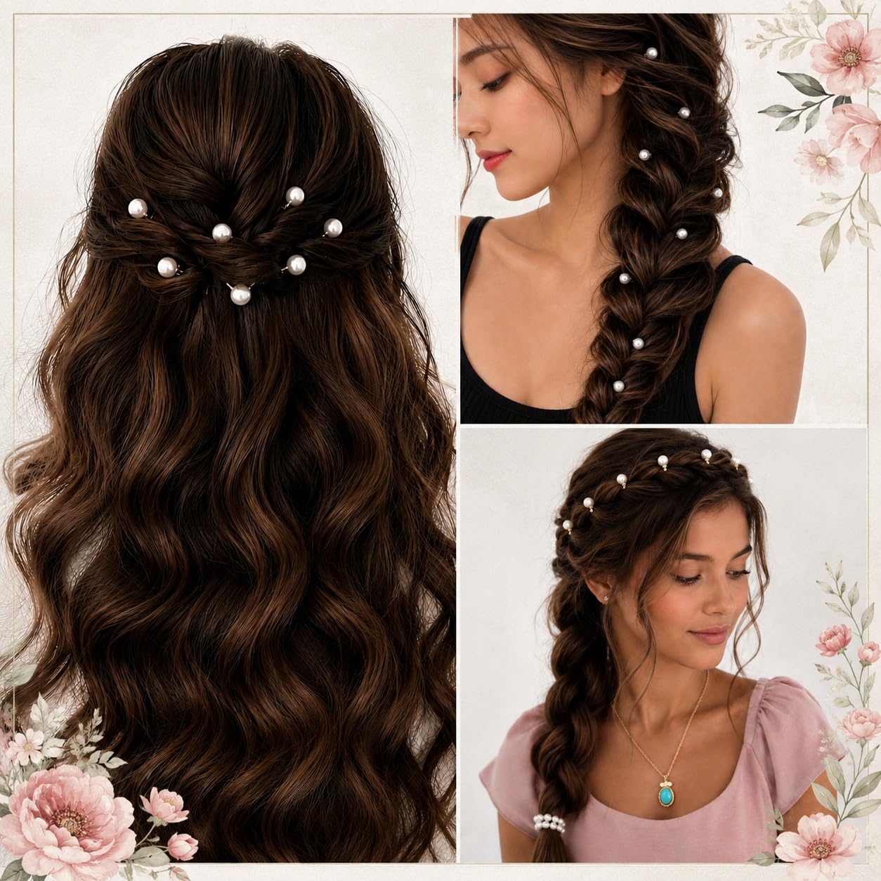 S.A.V.I Pearl Hair Clips Set of 10 for Women & Girls | 5mm Snap Pins, Braids & Updos, Half-Up Styles, Wedding & Party, Everyday Wear