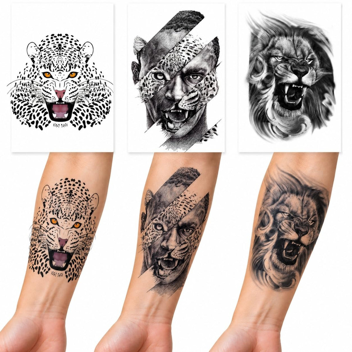 S.A.V.I Temporary Tattoo Stickers Leopard & Lion Designs, 3 Sheets