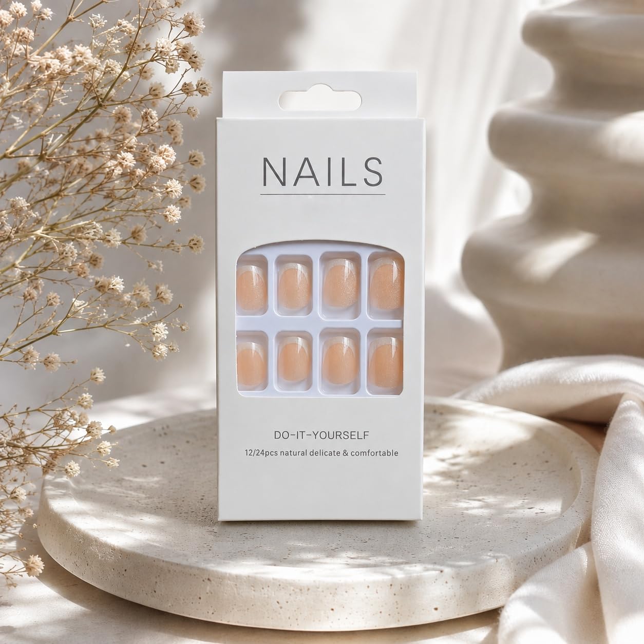 S.A.V.I Press on Nails Short Squoval Peachy Nude Shimmer 24 Pcs