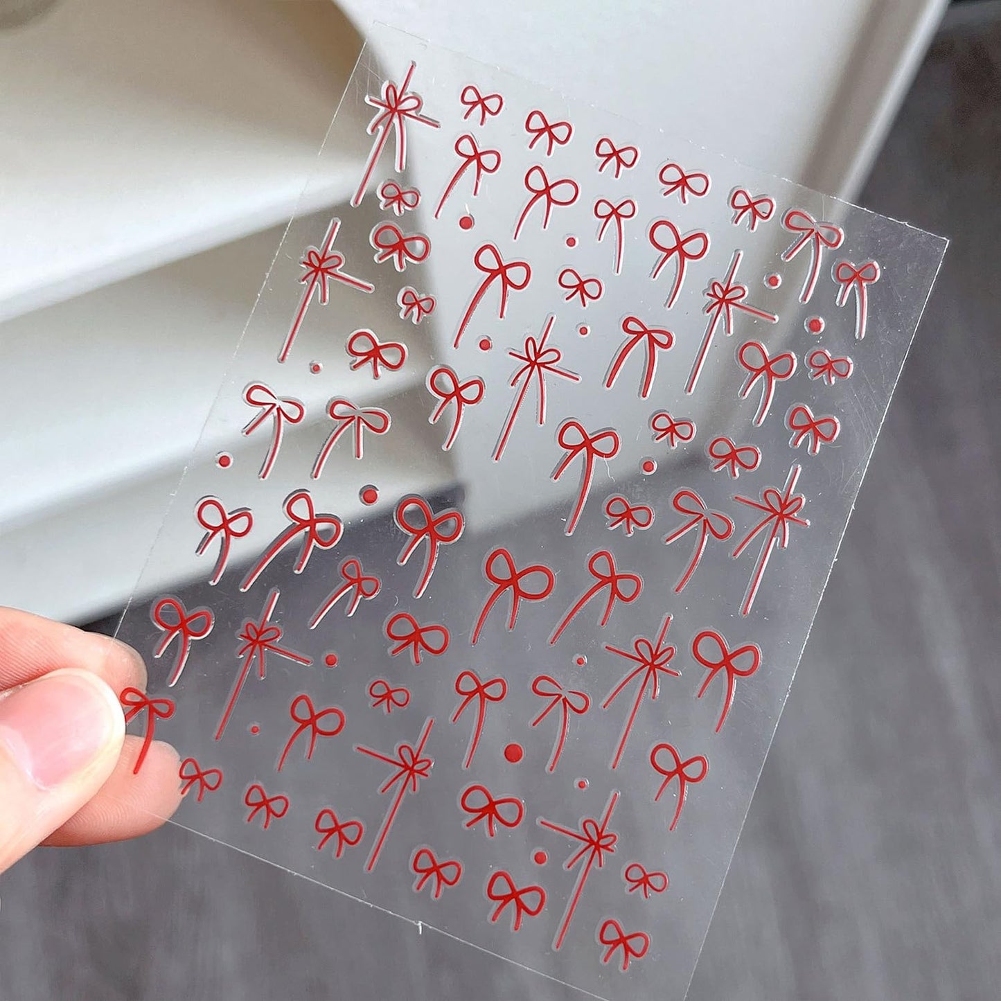 S.A.V.I 4 Sheets - Self-Adhesive Bow Nail Art Stickers, (Red, Dark Red, Black, White), Ultra-Thin DIY Decals, Minimal Ribbon Design for Gel, Acrylic & Natural Manicure