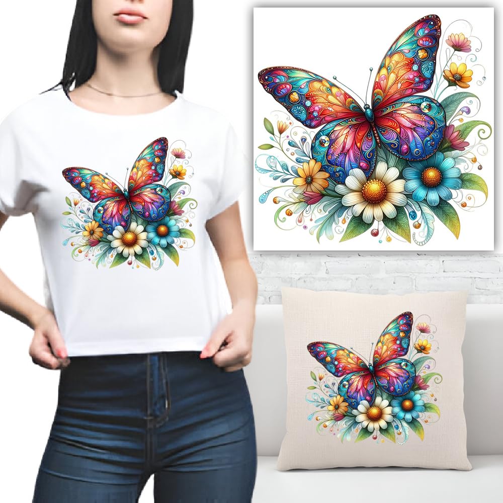 S.A.V.I Vibrant Butterfly Iron-On Patch | Heat Transfer Sticker for DIY T-Shirts, Hoodies, Denim  Backpacks | 8.5x7 Inch Washable Applique | Easy to Apply, Multi-Use Clothing Decor