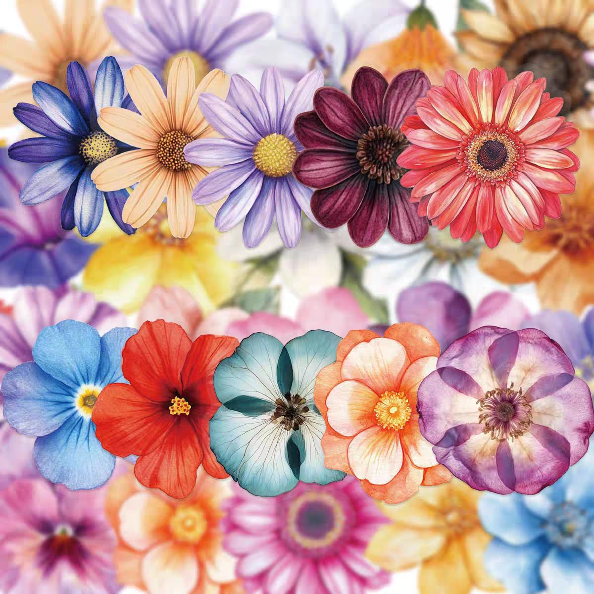 S.A.V.I 50 Pcs Floral Stickers Pack, Multicolor Waterproof Vinyl Decals