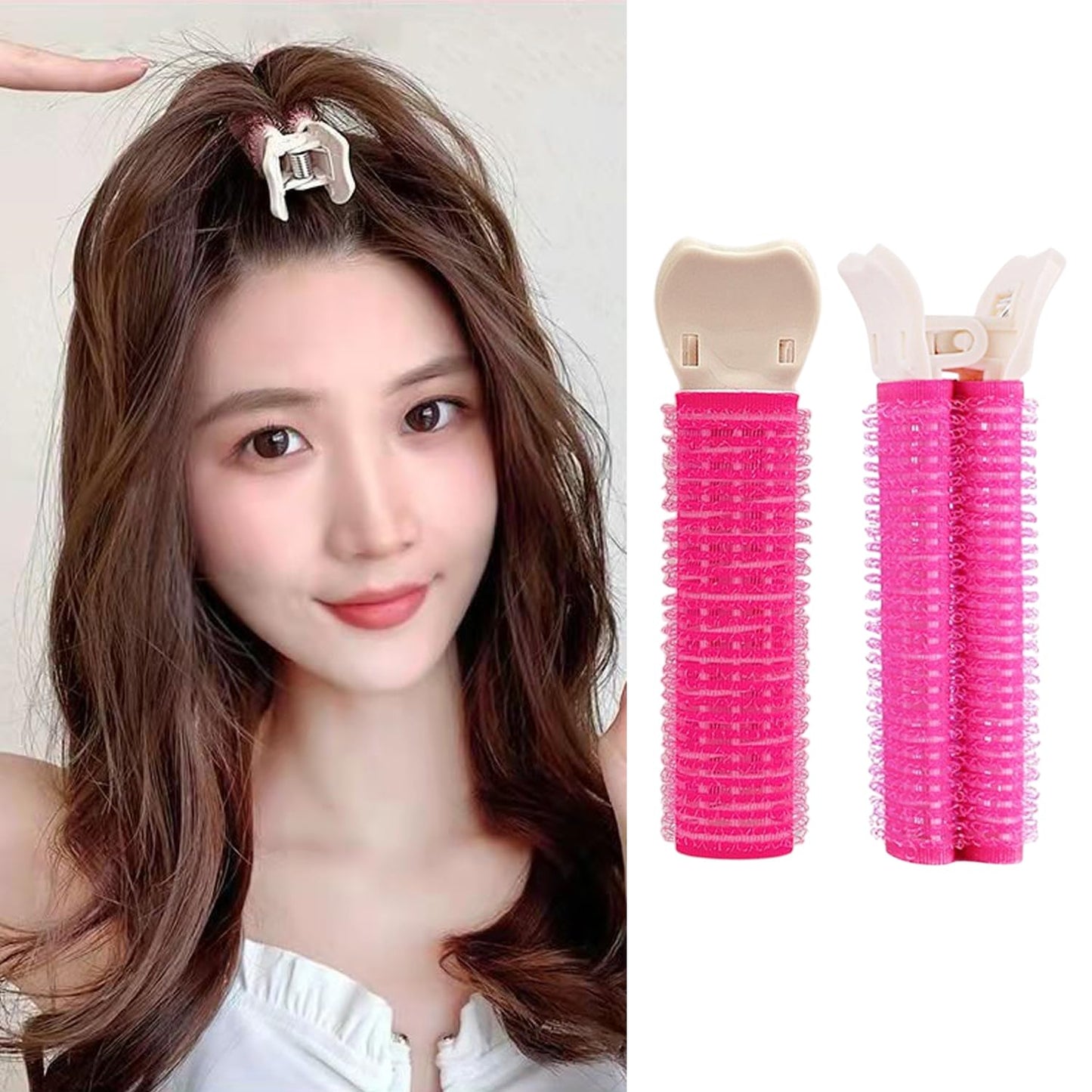 S.A.V.I 2 Pcs Pink Hair Root Volumizer Roller Clip Set for Women & Girls, Self-Grip Bangs Curler Puff Clips, Lightweight Hair Styling Tool for Fluffy Volume, Root Lift & Salon Look
