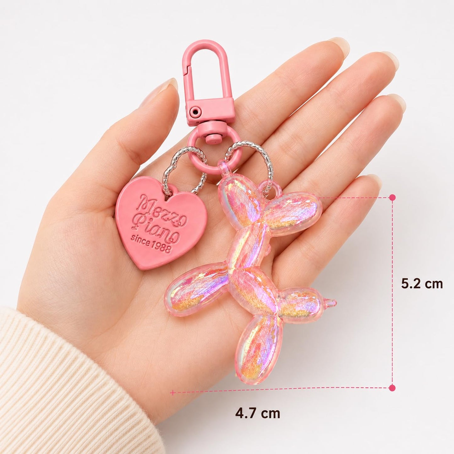S.A.V.I Resin Balloon Dog Keychain for Women & Girls, Pink, Aurora Finish, Heart Pendant, Durable Resin, 5.2 x 4.7 cm, Lightweight Accessory for Handbags, Keys & Backpacks