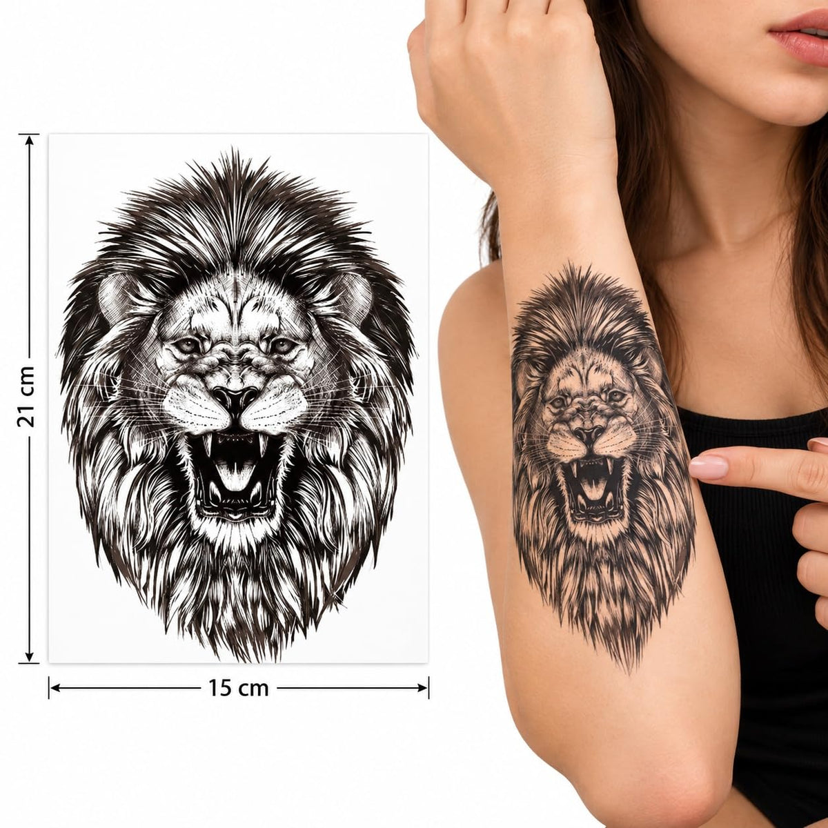 S.A.V.I Temporary Tattoo Stickers Lion Angel, 3 Sheets, 15x21 cm