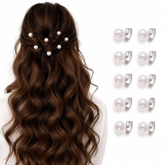 S.A.V.I Pearl Hair Clips Set of 10 for Women & Girls | 5mm Snap Pins, Braids & Updos, Half-Up Styles, Wedding & Party, Everyday Wear
