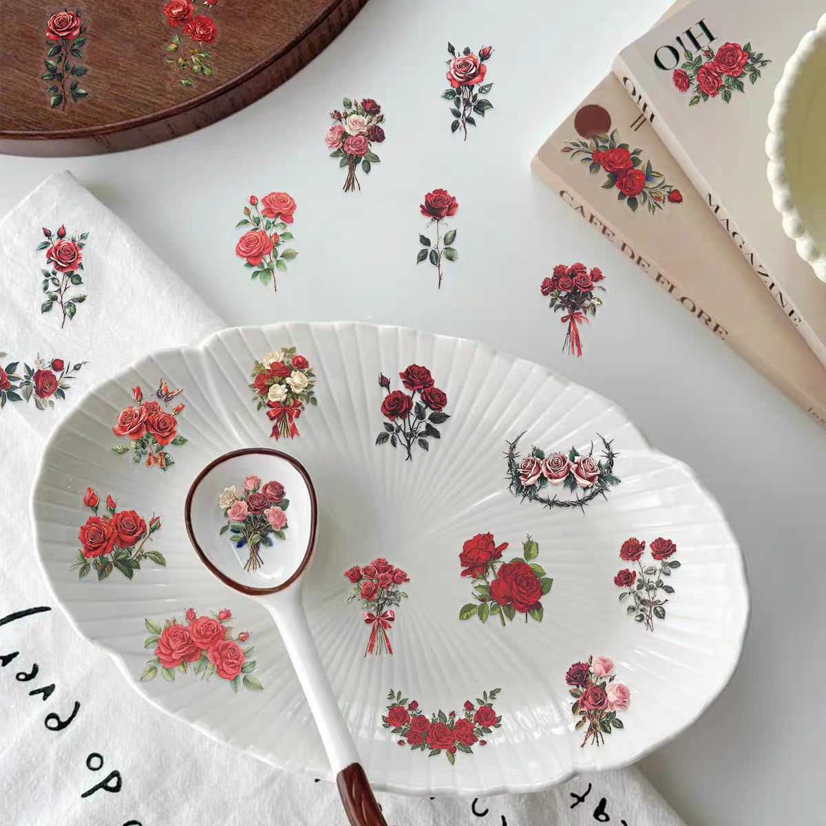 S.A.V.I 50 Rose Bouquet Stickers Pack, Floral Vinyl Decals for DIY Crafts