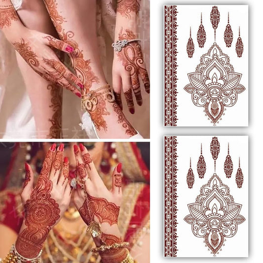 S.A.V.I (2 Sheets) Natural Mehndi Temporary Tattoo - Waterproof Heena Stickers for Women Hands  Body, 21x15cm