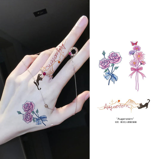 S.A.V.I Floral Bouquet Temporary Tattoo Sticker, Rose & Daisy, 1 Pc | Waterproof Multicolour, Safe Non-Toxic Skin-Friendly Body Art | Easy Apply Long-Lasting Arm Hand Finger Décor for Women Girls (58)
