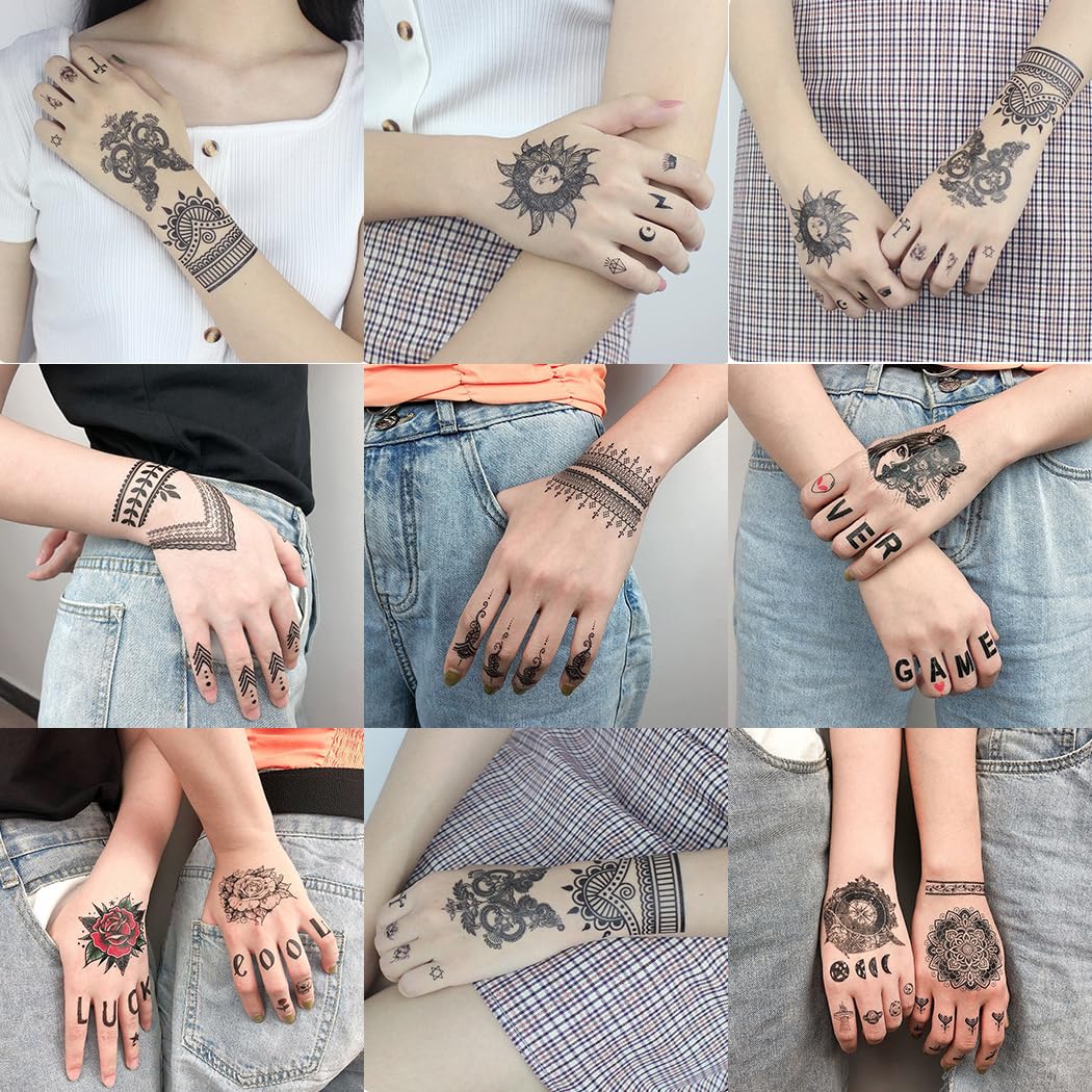 S.A.V.I 6 Sheet Black Heena Style Temporary Tattoo for Women & Girls | Waterproof Mehndi Body Art Stickers | Safe Non-Toxic | Indian Intricate Designs for Hands, Arms, Fingers (8x7.5 cm) (2)