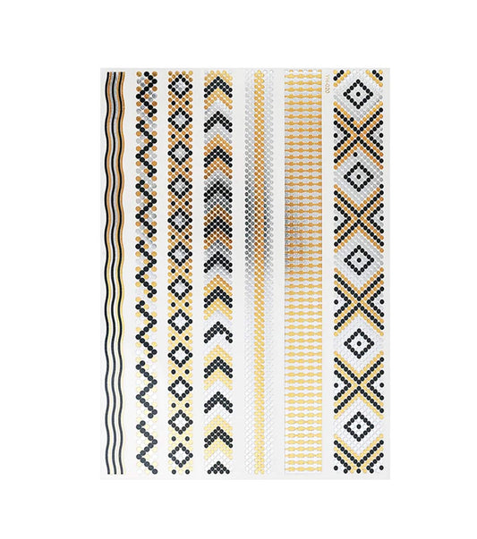 S.A.V.I 3D Temporary Tattoo Golden and Silver Metallic Sticker Heart Dream Catcher Elephant Eye Rose Flower Hand Arm Design Size 21x15cm - 1pc. (20-1), Gold, 22 g