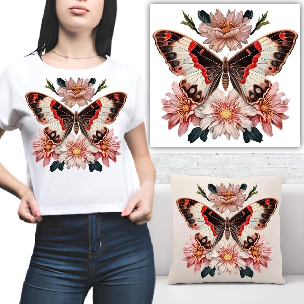 S.A.V.I Beautiful Butterfly Flower Iron-On Applique Patch – 8.5x8 Inches, Washable Heat Transfer Sticker for DIY T-Shirts, Hoodies, Jeans, Pillows  Accessories – Easy to Apply, Multicolor Design