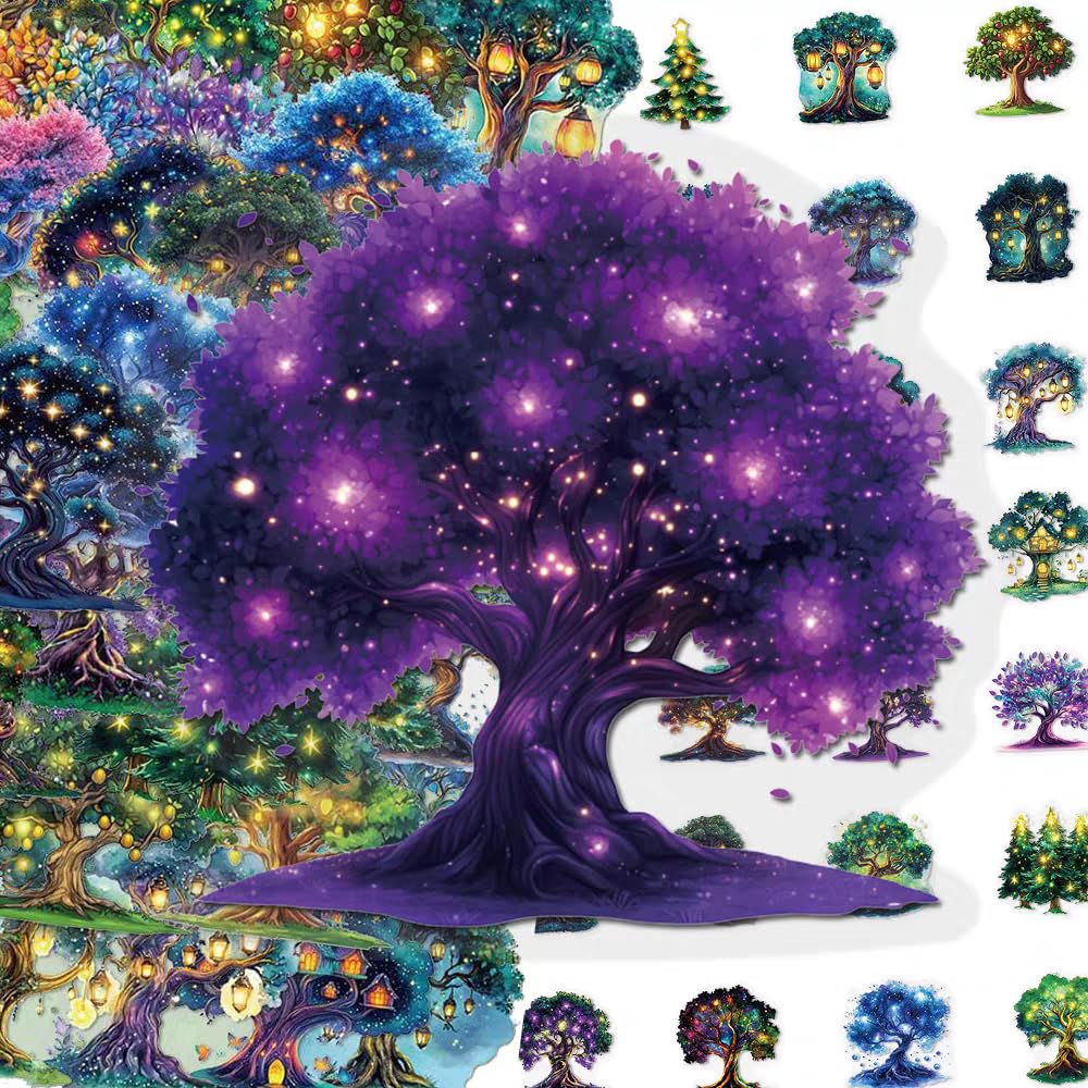 S.A.V.I 50 Pcs Tree Stickers Pack, Waterproof Vinyl Decals Multicolor