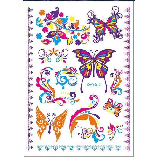 S.A.V.I Neon Temporary Tattoos, UV Color Tattoos For Men Women, Body Face Art, Flowers, Big Butterflies Tattoo Flash Fake Waterproof Tattoo Stickers, Size- 21x15CM