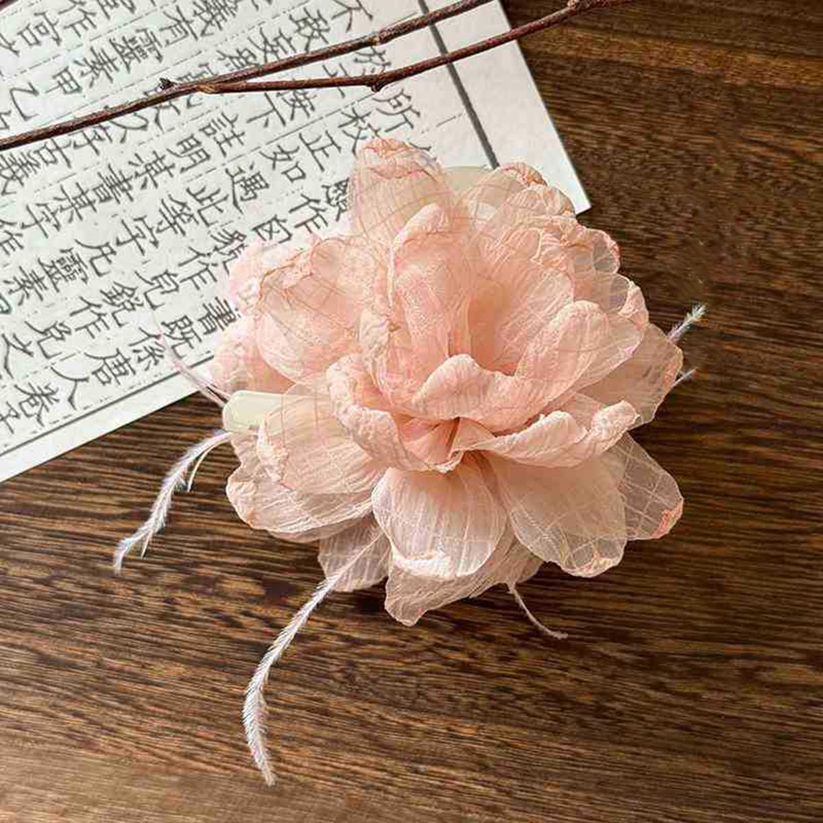 S.A.V.I Baby Pink Floral Hair Claw Clip for Women & Girls, 8 cm Rose Design, Lightweight Net Fabric with Strong Plastic Claw, Korean Style Hair Accessory for Daily, Party & Casual