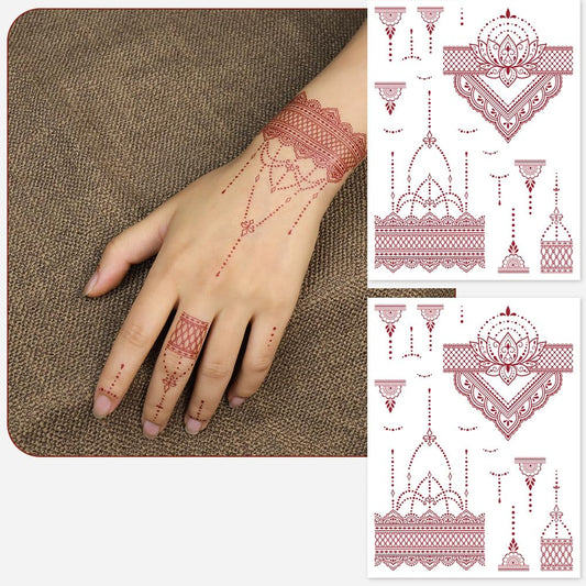 S.A.V.I 2 Sheets - Temporary Mehndi Tattoo Stickers for Hands (16x12 cm) | Red Henna Style | Waterproof, Non-Toxic | Mandala & Floral Design for Women & Girls | Festival & Bridal Use (#39)