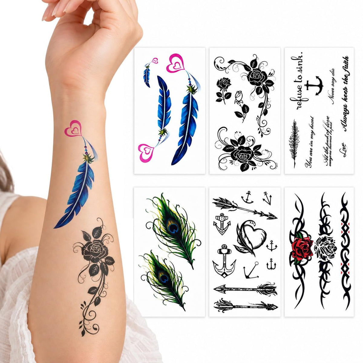 S.A.V.I Temporary Tattoo Stickers for Women, Waterproof Body Art