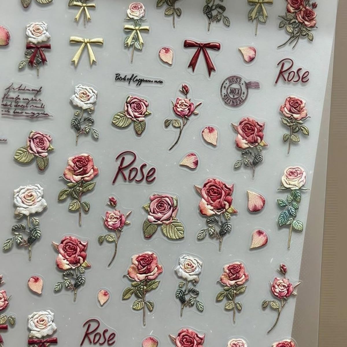 S.A.V.I 2 Sheets 3D Self-Adhesive Nail Art Stickers, Multicolor Butterfly & Rose Design, Resin Gel DIY Decals, Easy Peel-and-Stick, for Women & Girls