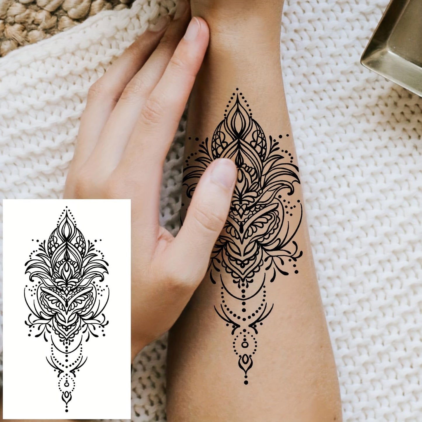 S.A.V.I 30 Pcs Black Temporary Tattoo Stickers for Women & Girls | Safe Non-Toxic Waterproof Mehndi Style Body Art | 9.7x5.7 cm Floral Mandala Design | Long Lasting Hand Arm Decoration (12)