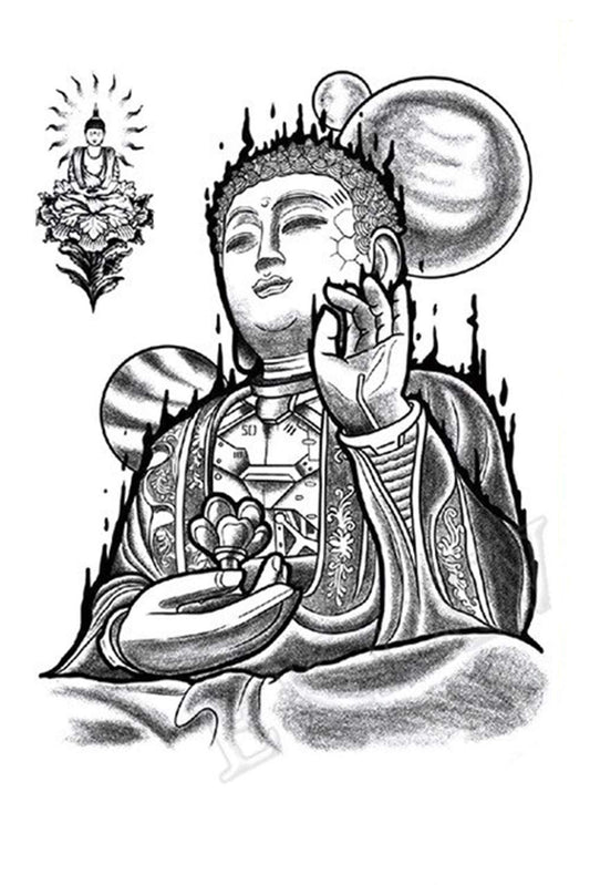 S.A.V.I 3D Temporary Tattoo God Buddha Planet Earth Design Size 21x15CM - 1PC.