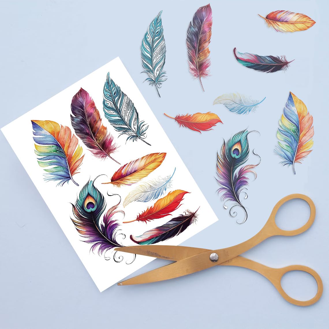 S.A.V.I 10 Sheets Colourful Feather Temporary Tattoos for Kids & Adults | Waterproof, Safe & Non-Toxic Body Stickers | 12x6.8cm | Easy to Apply & Remove | Party, Gift & Return Favours