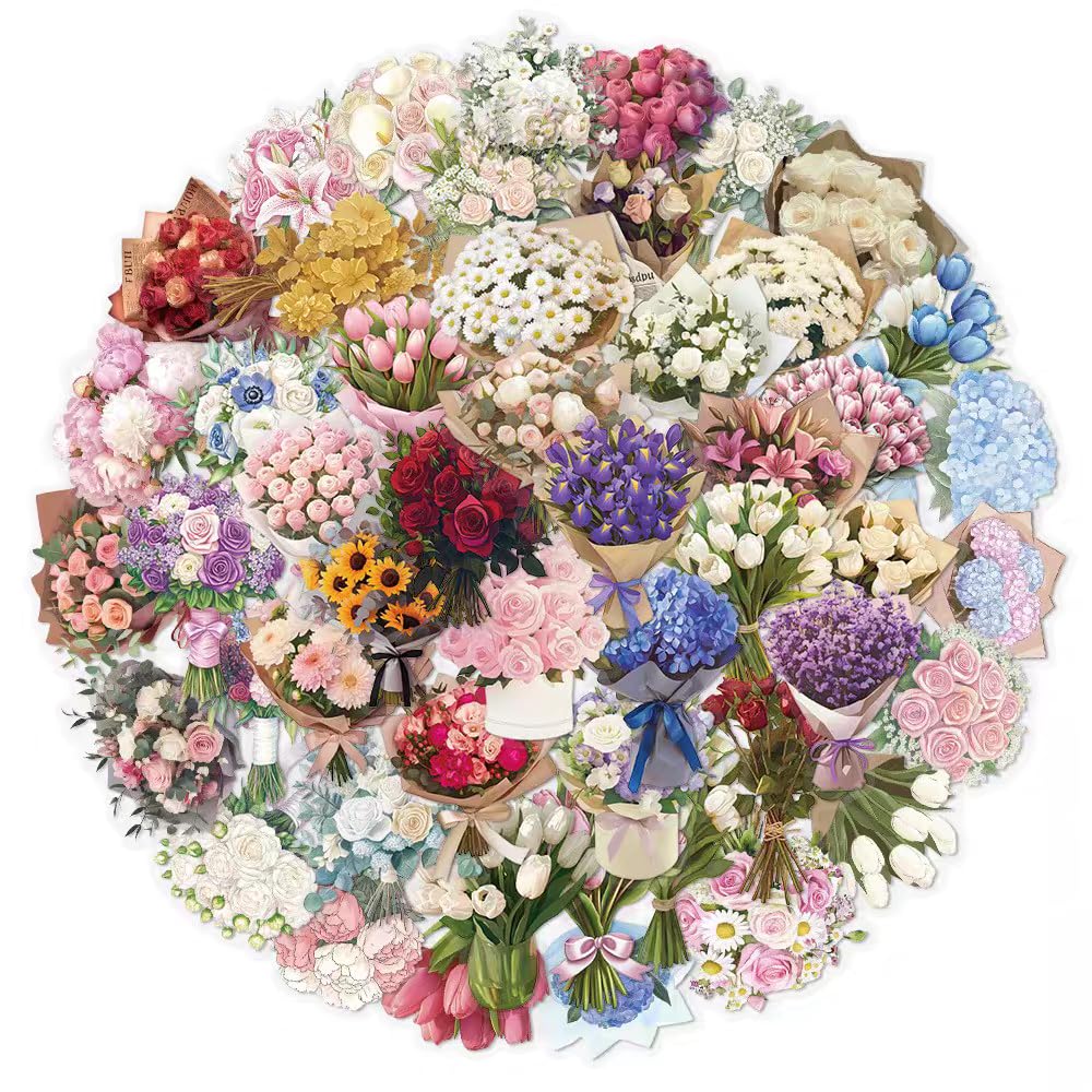 S.A.V.I 50 Pcs Multicolor Floral Stickers Pack, Waterproof Vinyl Decals