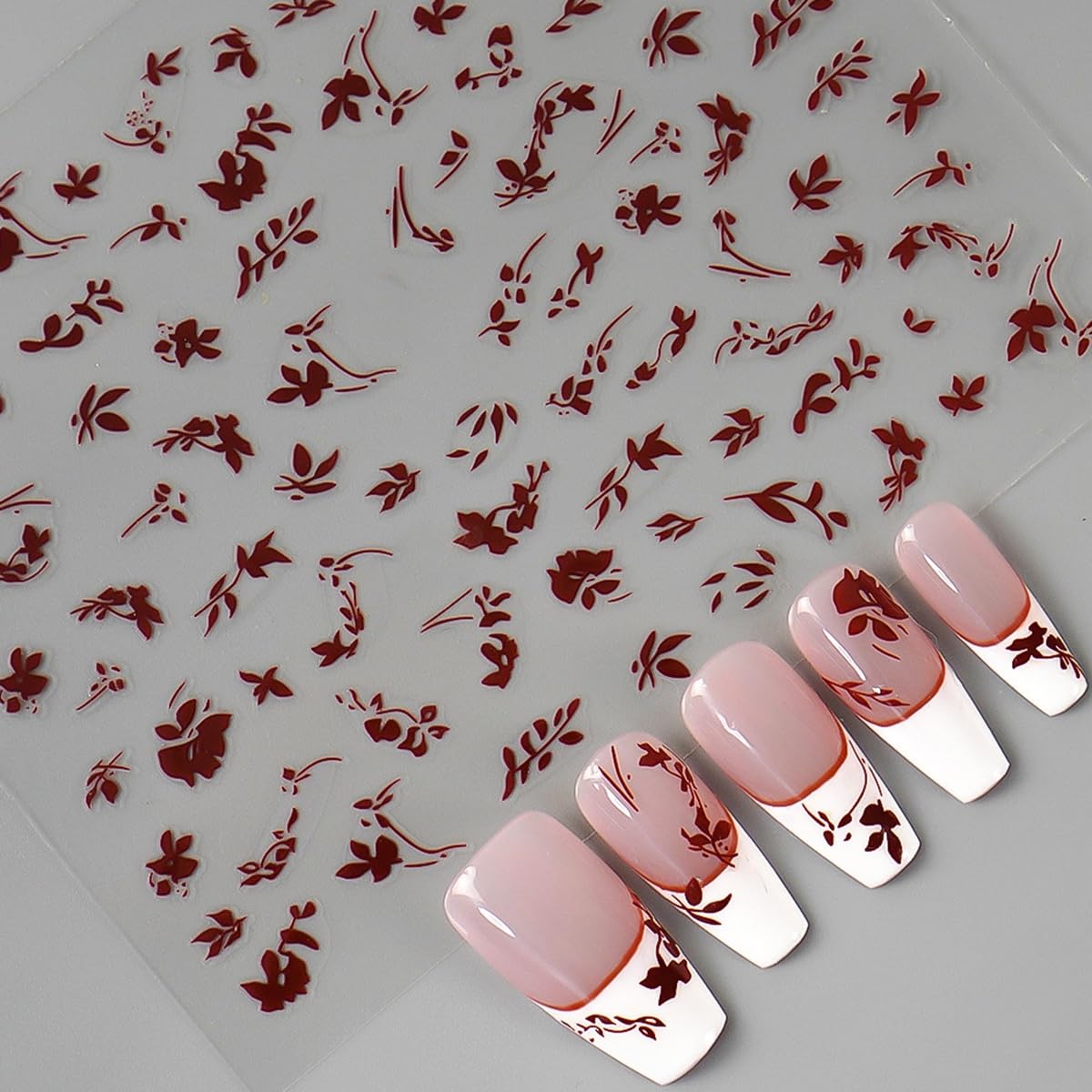 S.A.V.I 3 Sheets - Leaf Design Nail Art Stickers Self Adhesive Floral Nail Decals for DIY Manicure, Black White Red, Salon & Home Use