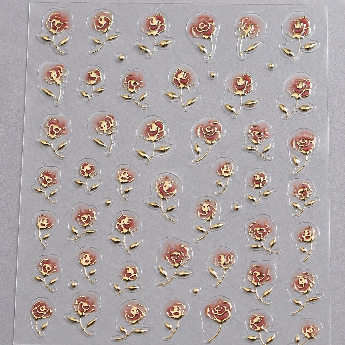 S.A.V.I 3D Rose Nail Art Stickers Self Adhesive Floral Decals 2 Sheets | Pink & Metallic Gold, Embossed Flower Designs, DIY Manicure Decor, 7 x 9 cm, Salon Style Finish