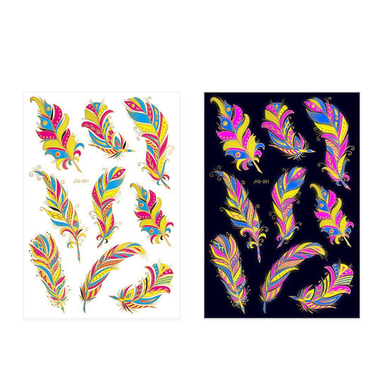 S.A.V.I Neon Temporary Tattoos, Glow UV Neon Body Face Skin Large Tattoo, Colorful Feathers, Tattoos Flash Fake Waterproof Tattoo Stickers for Women Men Girls Body Art, Size- 21x15CM