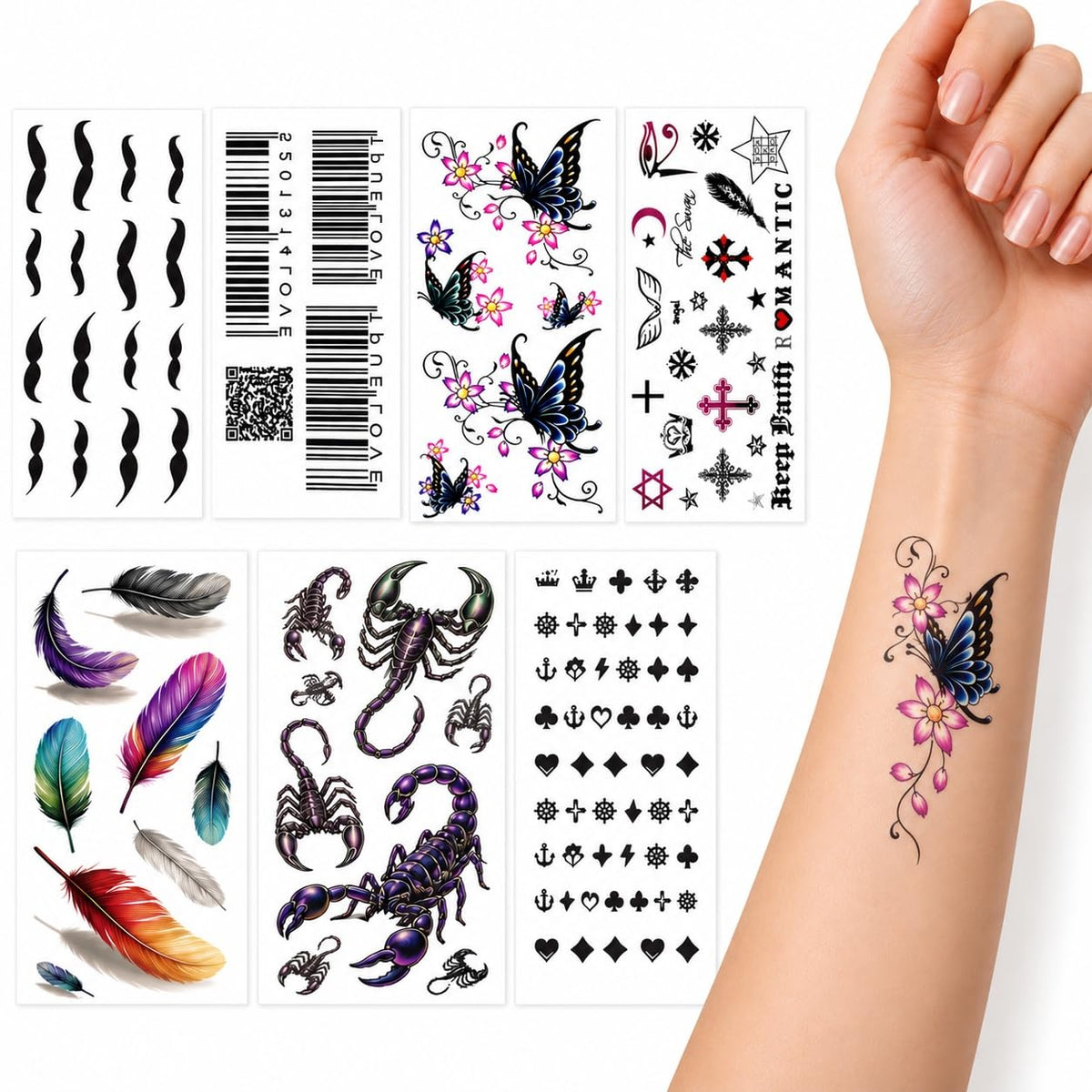 S.A.V.I 7 Temporary Tattoos for Women Waterproof Body Art Stickers