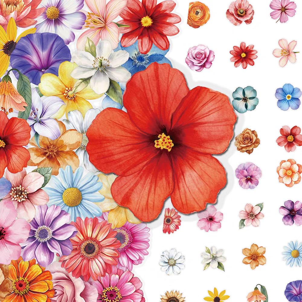 S.A.V.I 50 Pcs Floral Stickers Pack, Multicolor Waterproof Vinyl Decals