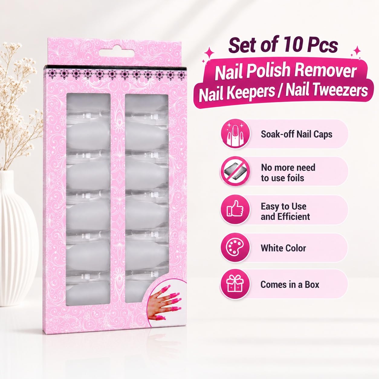 S.A.V.I Nail Polish Remover Clips Soak Off Caps Set of 10 | Reusable Acetone Wraps, UV Gel & Acrylic Use, Salon & Home Use, White Finger Covers, Manicure Tool