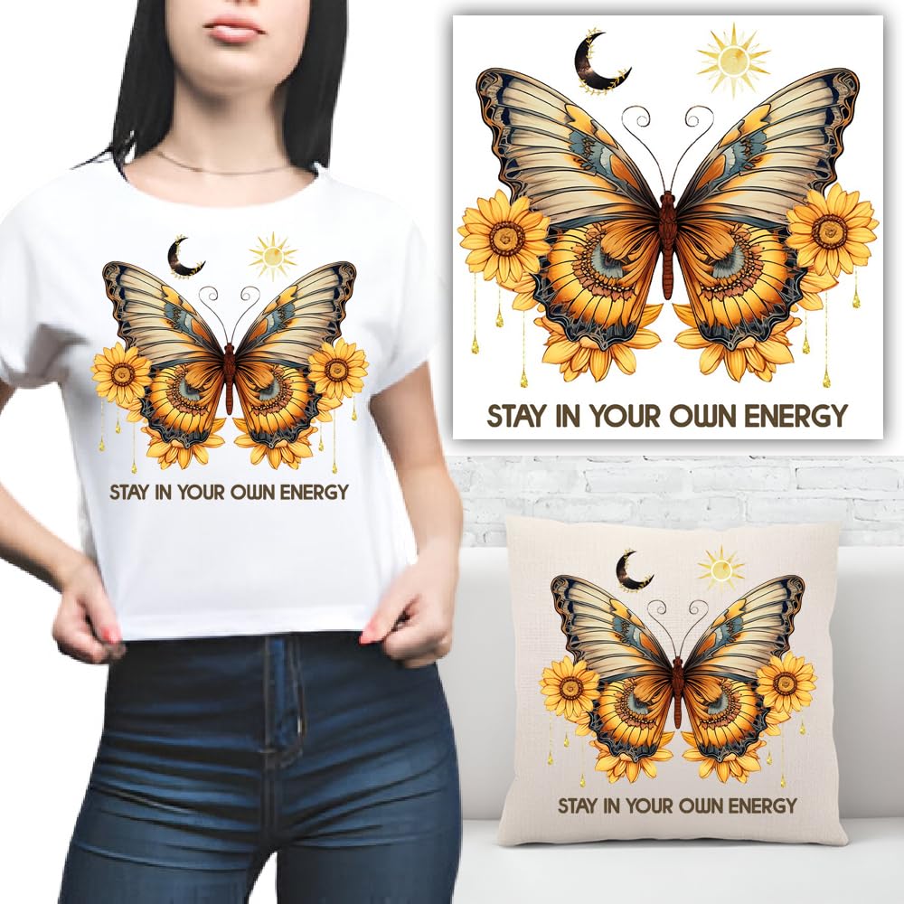 S.A.V.I 1PC Butterfly Sunflower Iron-On Applique Patch for DIY T-Shirts, Hoodies, Jeans, Bags  Pillows – Washable Heat Transfer Sticker for Clothing  Accessories (Durable  Easy to Use)