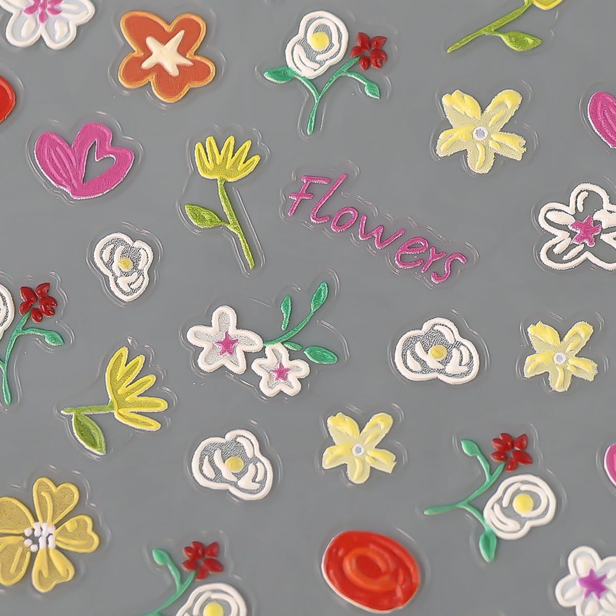 S.A.V.I 3D Embossed Floral Nail Art Stickers Wildflower Decals | 2 Sheets, Self Adhesive, DIY Manicure, Easy Peel and Apply, 6 x 10 cm Each