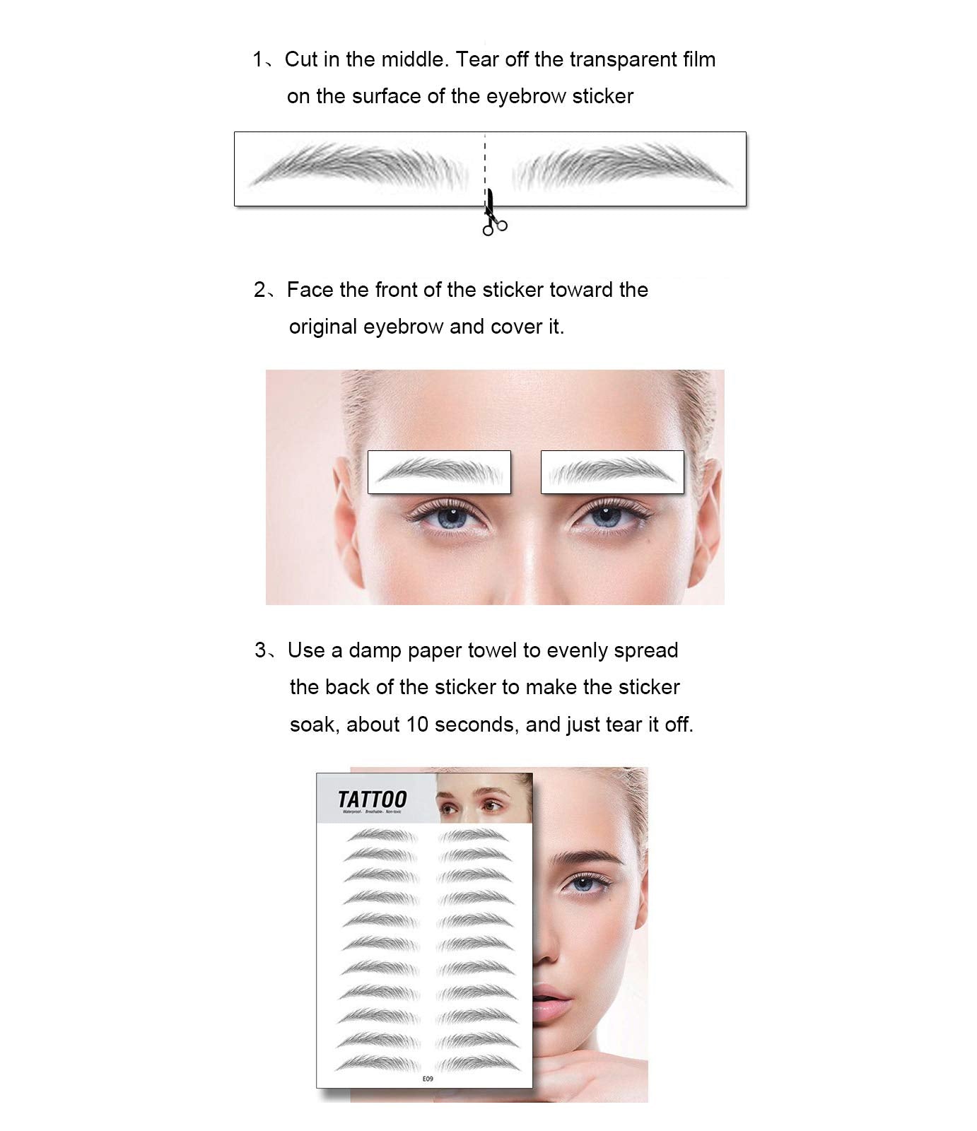 S.A.V.I 8 Pairs/1 Sheet - 6D Hair-Like Eyebrow Tattoo Stickers, Natural Brown Arch Shape, Waterproof & Sweatproof Temporary Eyebrow Patch, Safe Non-Toxic Self-Adhesive, Long-Lasting for Women & Girls (170)