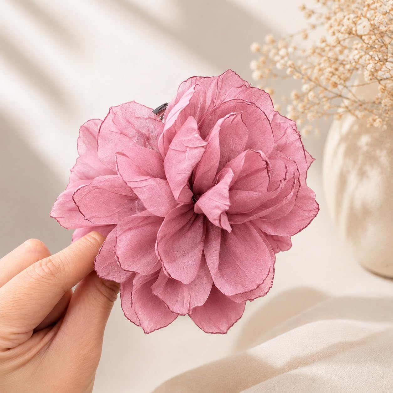S.A.V.I Floral Claw Clip for Women 8 cm Dusky Rose Hair Clip | Strong Hold, Lightweight, Half & Full Updos, Comfortable Wear, For Girls & Parties
