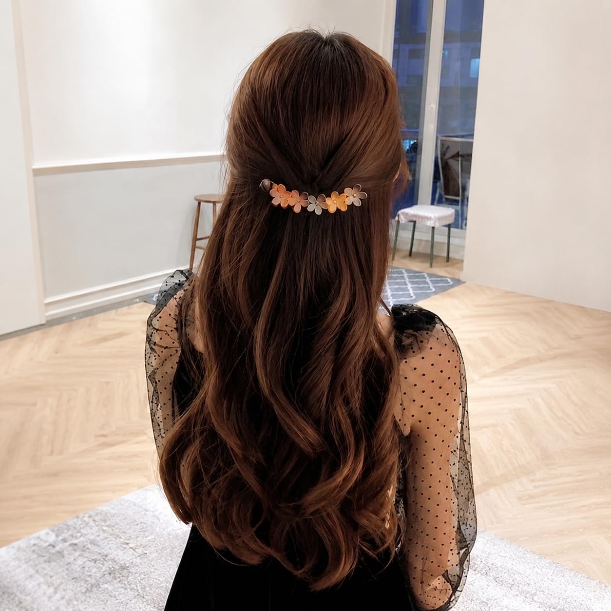 S.A.V.I Banana Hair Clip Floral Barrette for Women, Brown 10 cm | Acetate Material, Secure Lightweight Grip, Office & Party, Ponytail & Half-Up Styles, Daily