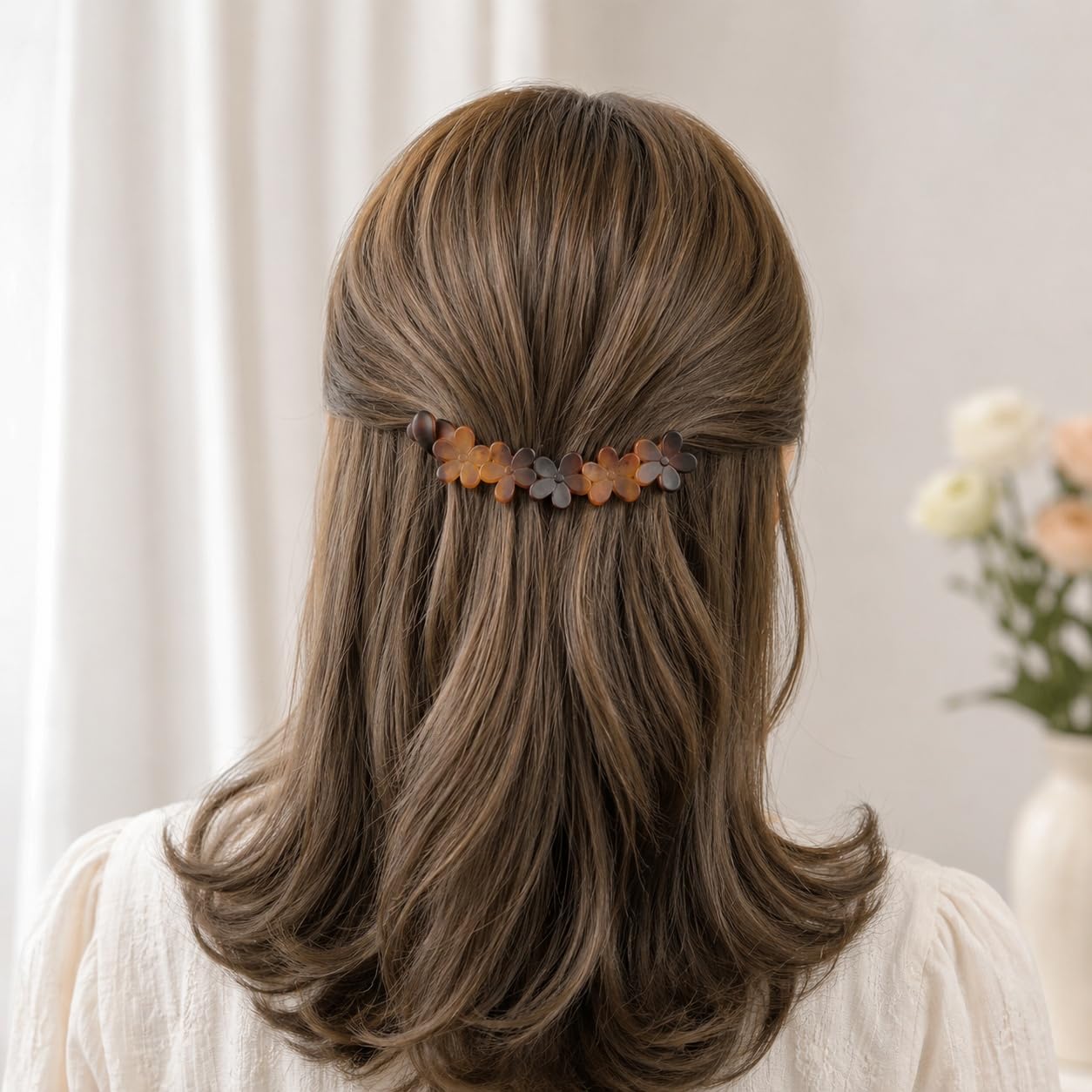 S.A.V.I Banana Hair Clip Floral Barrette for Women, Brown 10 cm | Acetate Material, Secure Lightweight Grip, Office & Party, Ponytail & Half-Up Styles, Daily