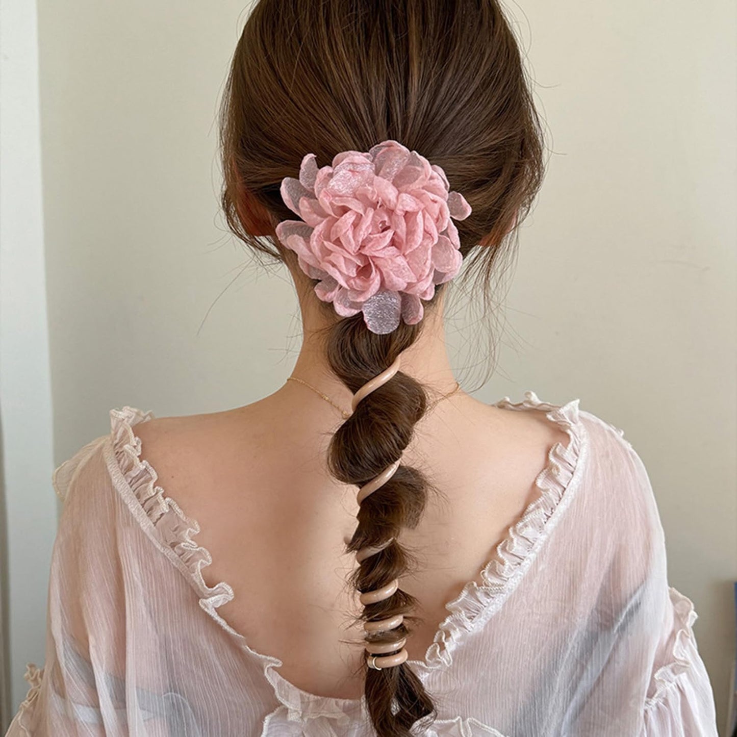 S.A.V.I Big Flower Telephonic Hair Tie for Women, Pink, Soft Fabric Bloom Accessory, 11 cm Oversized Design for Casual, Party, Gifting & Comfortable All-Day Hold