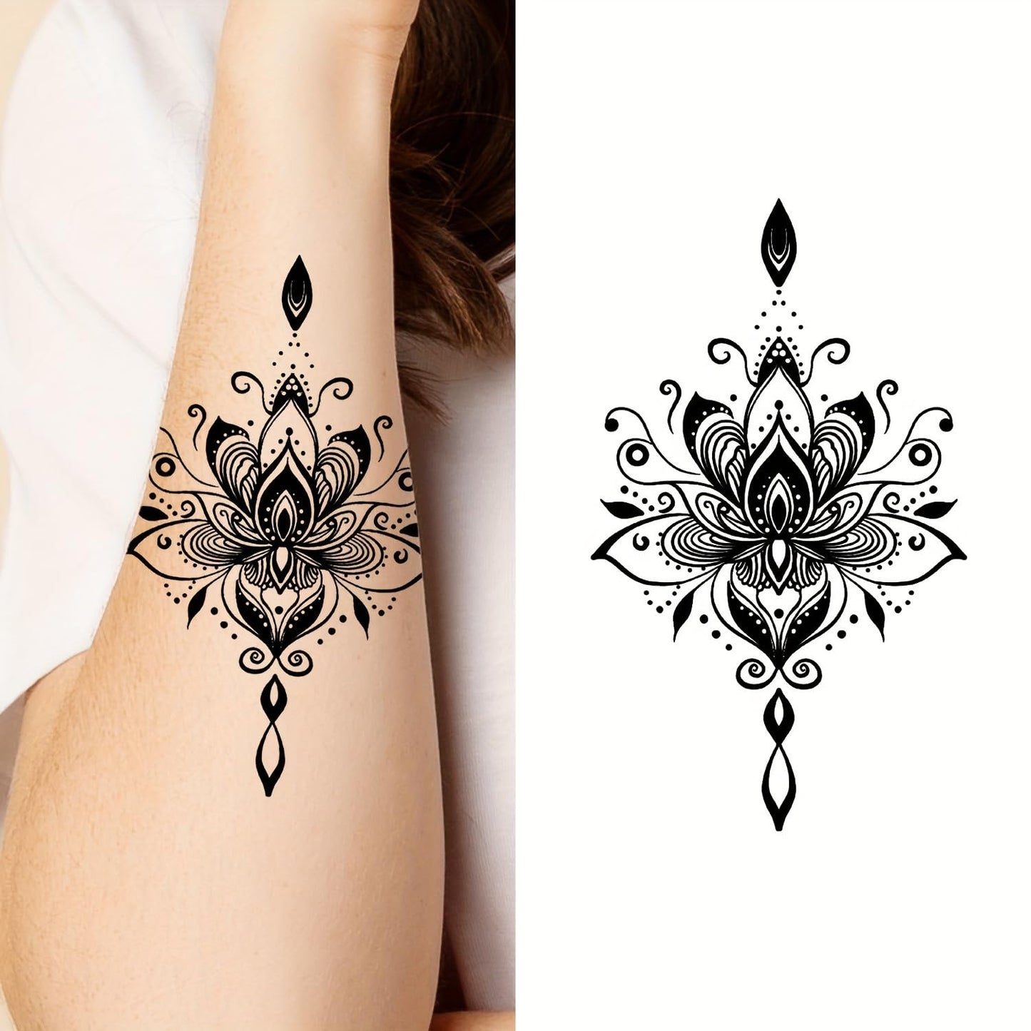 S.A.V.I 30 Pcs Black Temporary Tattoo Stickers for Women & Girls | Safe Non-Toxic Waterproof Mehndi Style Body Art | 9.7x5.7 cm Floral Mandala Design | Long Lasting Hand Arm Decoration (12)