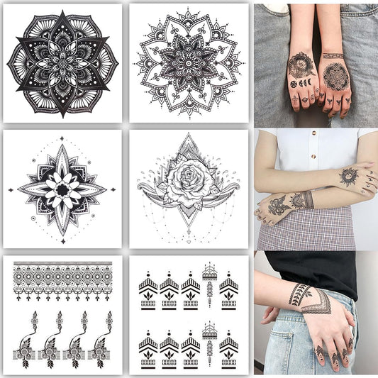 S.A.V.I 6 Sheet Black Heena Style Temporary Tattoo for Women & Girls | Waterproof Mehndi Body Art Stickers | Safe Non-Toxic | Indian Intricate Designs for Hands, Arms, Fingers (8x7.5 cm) (4)