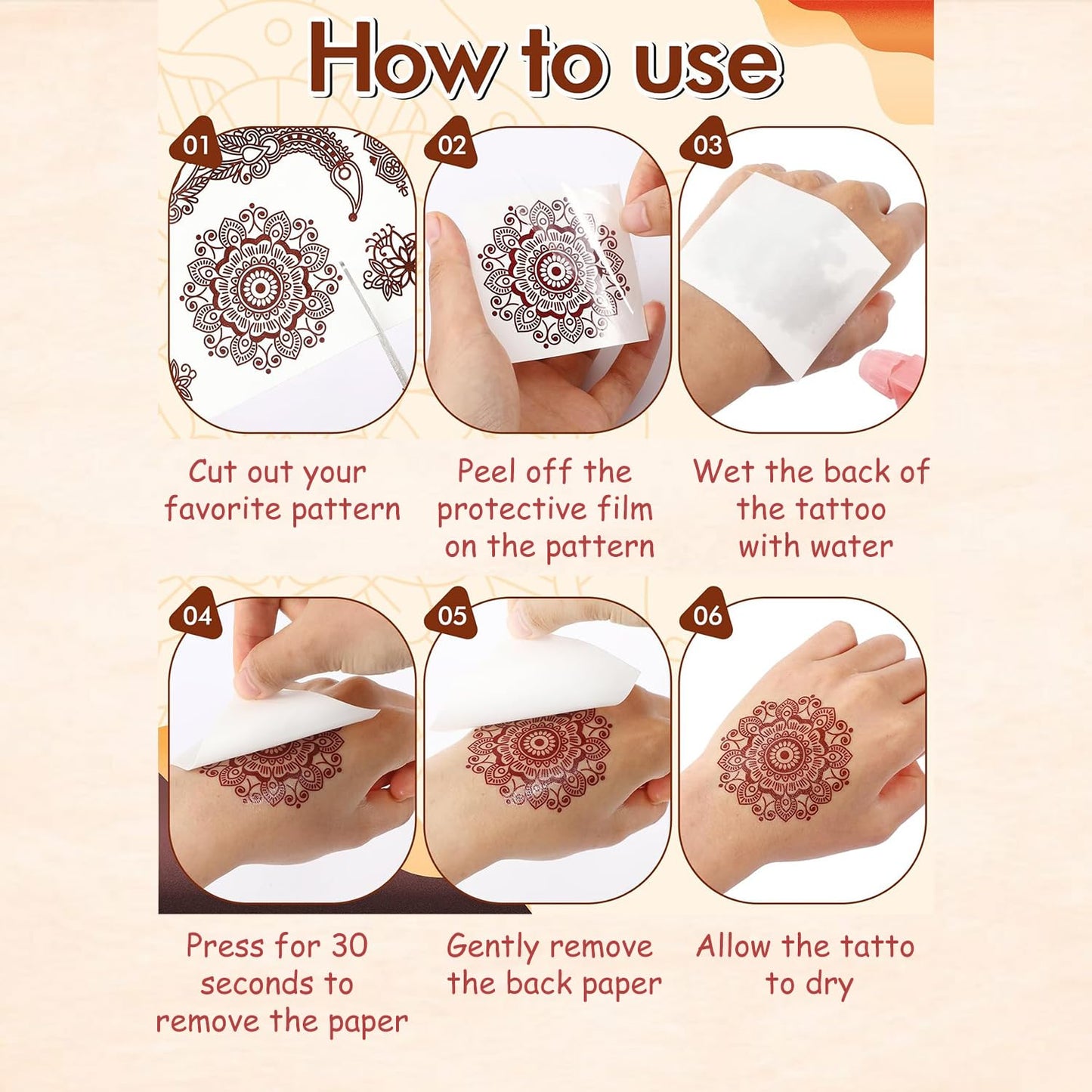 S.A.V.I 2 Sheets - Temporary Mehndi Tattoo Stickers for Hands (16x12 cm) | Red Henna Style | Waterproof, Non-Toxic | Mandala & Floral Design for Women & Girls | Festival & Bridal Use (#48)
