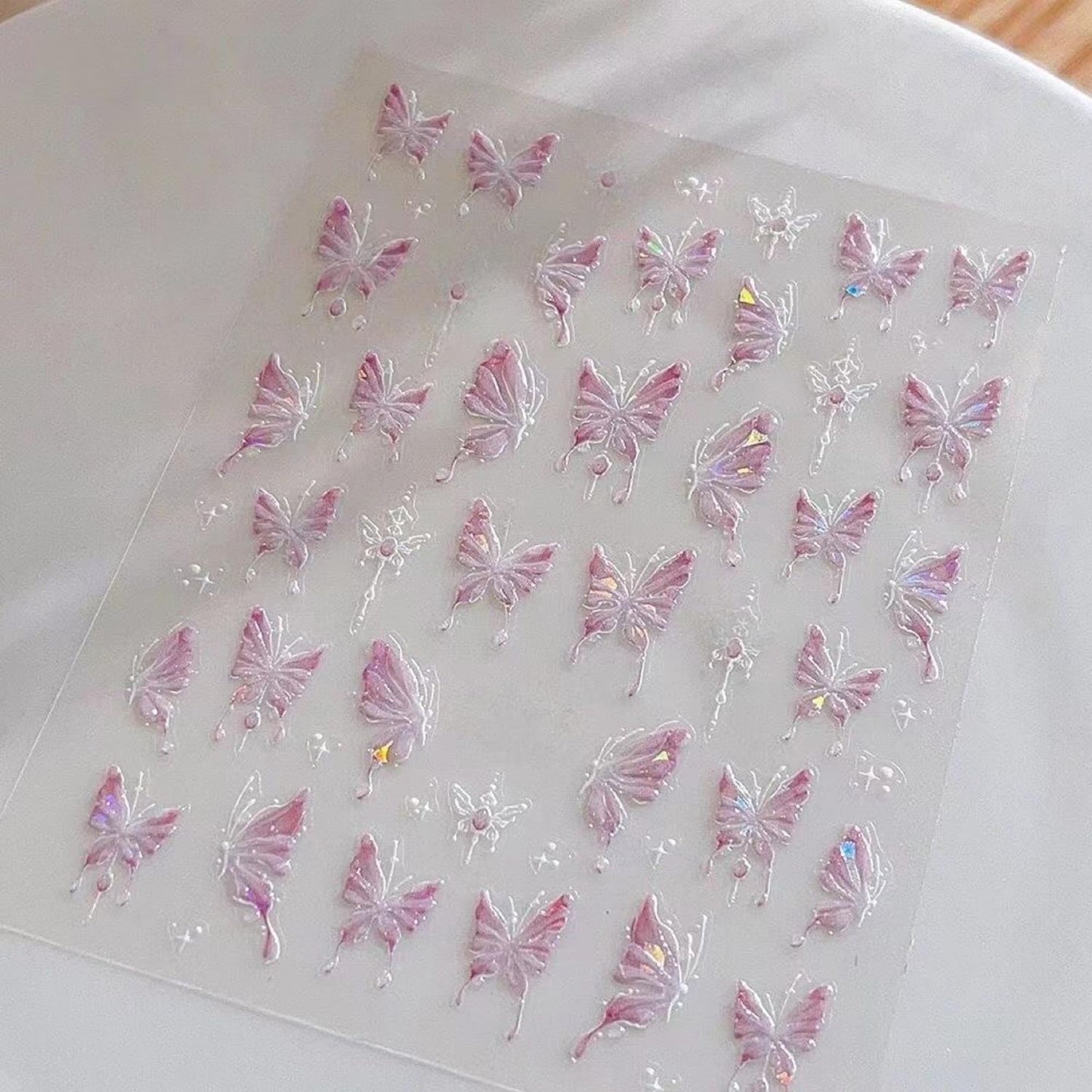 S.A.V.I 2 Sheets - 3D Butterfly Nail Art Stickers, Pink & Blue Holographic Self-Adhesive Decals, Waterproof Acrylic Decorations for Women and Girls