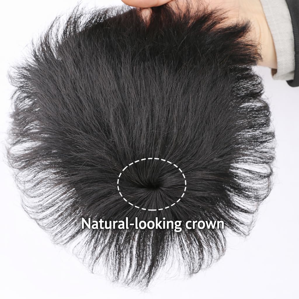 S.A.V.I Men’s Black Hair Topper Wig for Thinning Crown | Natural Straight Synthetic Hair Patch | Breathable Lace Base | Hand-Tied Design with Secure Clips | Realistic Coverage