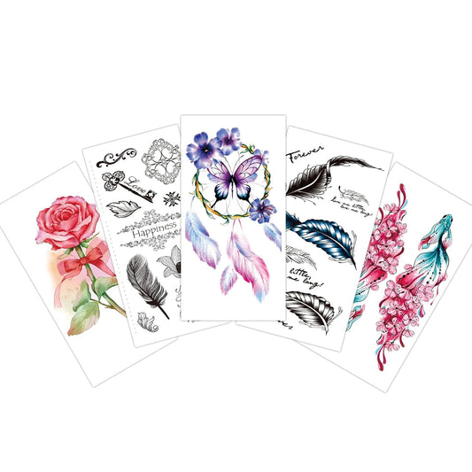 S.A.V.I Temporary Tattoo Stickers - 5pcs Combo Dreamcatcher, Feathers, Flowers, Key, Butterflies – For Men  Women (10.5x6cm)