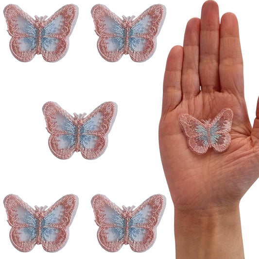 S.A.V.I 5PC 3D Blue Butterfly Applique Patch | Sew-On Mesh Lace Fabric Embroidery for DIY Dresses, Saree, Lehenga, Blouse, Gown, Bridal Wear  Craft | Decorative Sewing Patch (2x1.8 in) (Pink Blue)