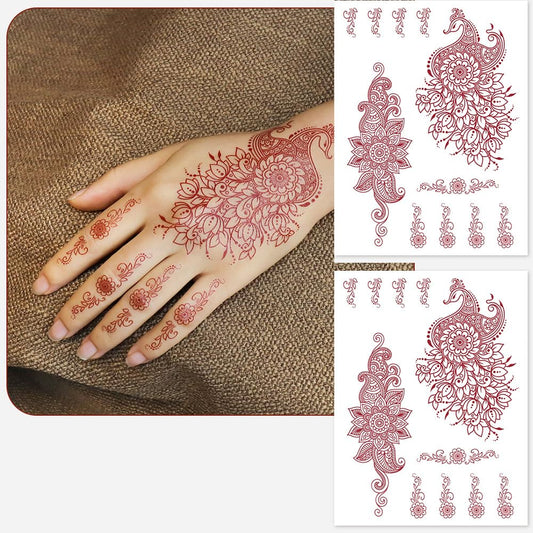 S.A.V.I 2 Sheets - Temporary Mehndi Tattoo Stickers for Hands (16x12 cm) | Red Henna Style | Waterproof, Non-Toxic | Mandala & Floral Design for Women & Girls | Festival & Bridal Use (#40)