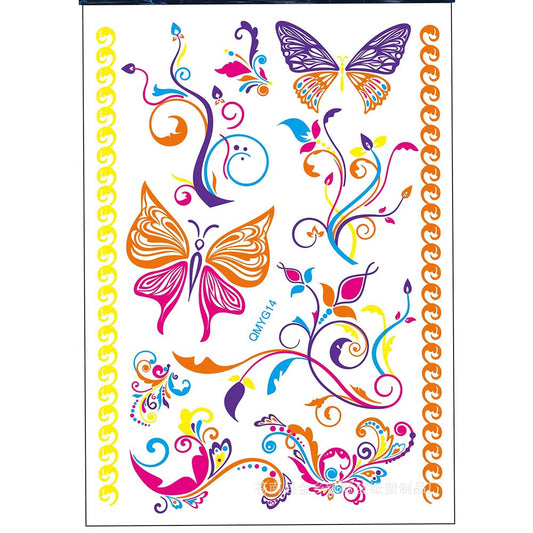 S.A.V.I Neon Temporary Tattoos, UV Color Tattoos For Men Women, Body Face Art, Plants, Butterflies Tattoo Flash Fake Waterproof Cool Tattoo Stickers, Size- 21x15CM