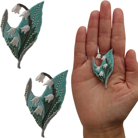 S.A.V.I 2 Pcs Green Floral Embroidered Iron-On Patch, Leaf & Flower Design 2.8 x 4.5 cm Fabric Appliqué for Clothes, Bags, Jackets & DIY Craft Decoration