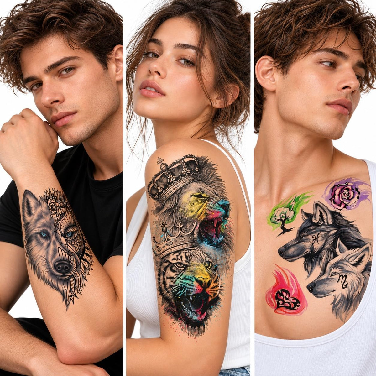 S.A.V.I Temporary Tattoo Stickers Wolf Lion Tiger, 15x21 cm